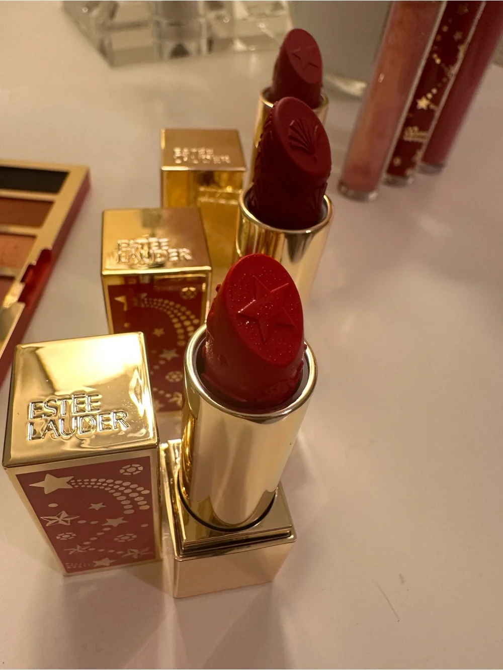 Estee Lauder Red Lipsticks & Gold-Trim Eyeshadow Palettes - amazing bundle !!!!